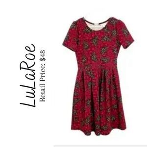 61.🟢Lularoes Red Fit & Flare "Amelia"‎ Dress Size XS